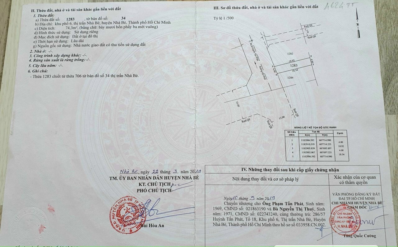 Bán lô đất 4x19m hẻm xe hơi Huỳnh Tấn Phát, thị trấn Nhà Bè